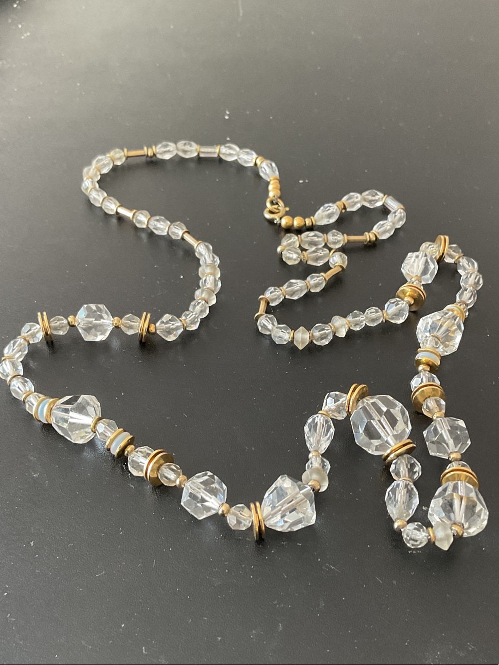 Crystal and Gold Bead Long Necklace - Clear